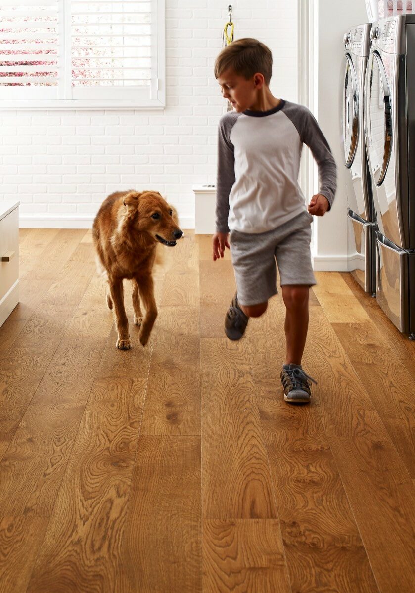 Dog running with kid | Sea Floor Carpet